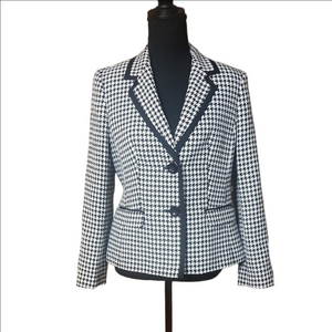 Kasper Black and White Houndstooth Blazer, Size 10P